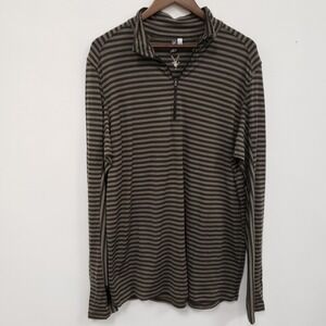 Ibex Mens Merino Wool Striped 1/4 Zip Long Sleeve Base Layer Shirt Size XL Brown